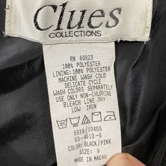 Clues Collections Dark Black Pink Geo design Fully Lined Womens size 6 Dress - Picture 10 of 12